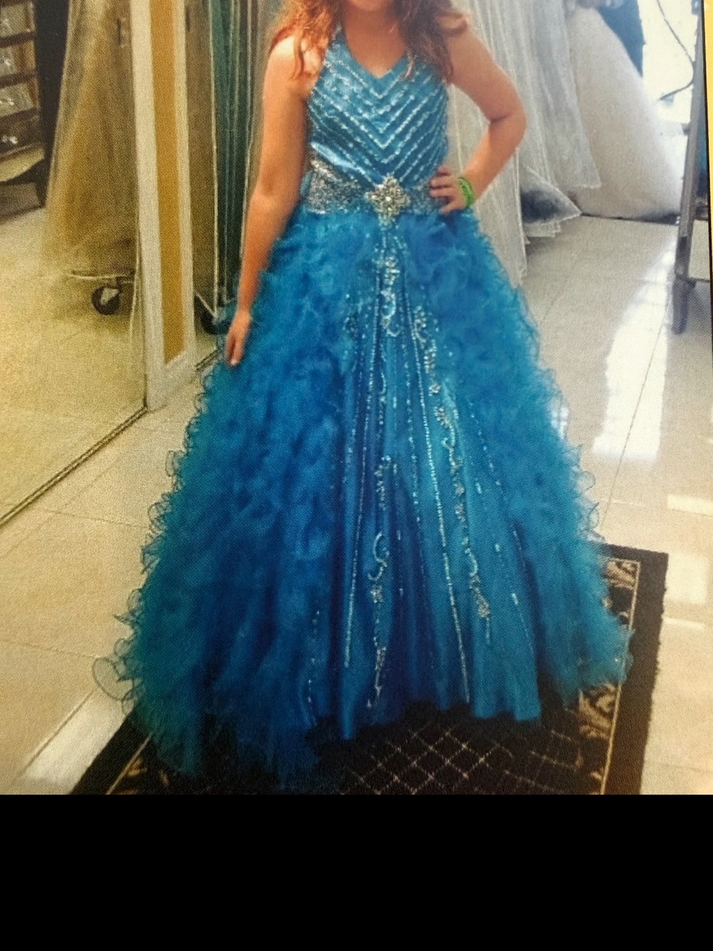 Mac Duggal Turquoise Ball Gown with Beaded Bodice